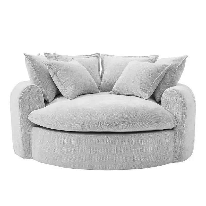 Chaise Longue Tonda 152 cm, Divano Loaf, Divano Tondo Senza Struttura, Letto Divano Completamente Imbottito con 8 Cuscini Decorativi