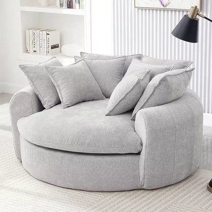 Chaise Longue Tonda 152 cm, Divano Loaf, Divano Tondo Senza Struttura, Letto Divano Completamente Imbottito con 8 Cuscini Decorativi