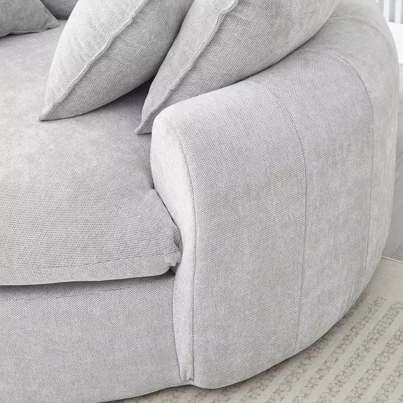 Chaise Longue Tonda 152 cm, Divano Loaf, Divano Tondo Senza Struttura, Letto Divano Completamente Imbottito con 8 Cuscini Decorativi