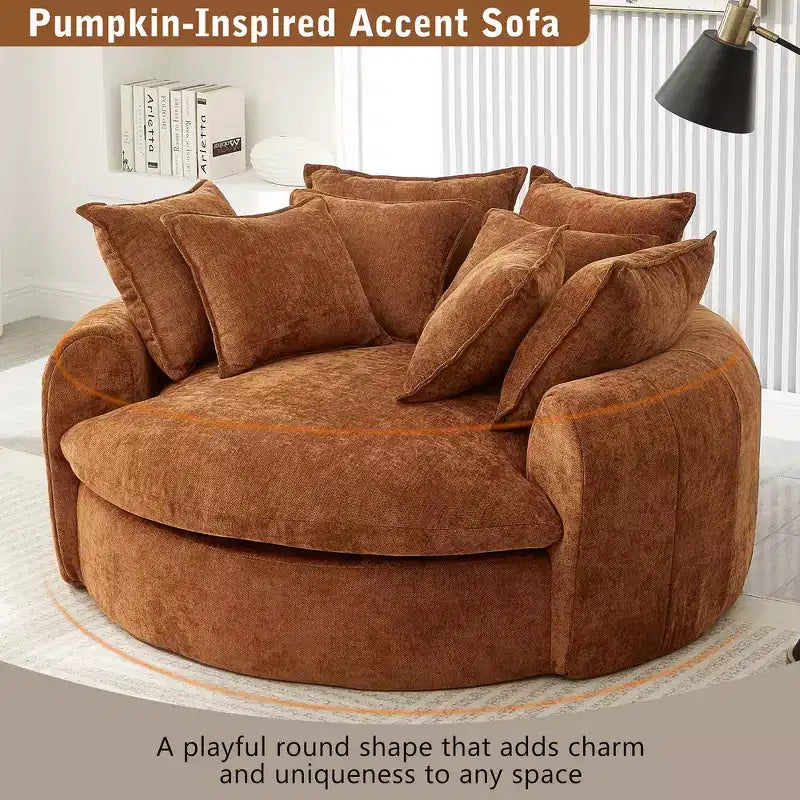 Chaise Longue Tonda 152 cm, Divano Loaf, Divano Tondo Senza Struttura, Letto Divano Completamente Imbottito con 8 Cuscini Decorativi