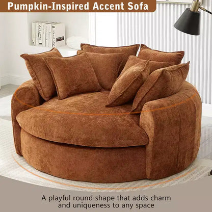 Chaise Longue Tonda 152 cm, Divano Loaf, Divano Tondo Senza Struttura, Letto Divano Completamente Imbottito con 8 Cuscini Decorativi