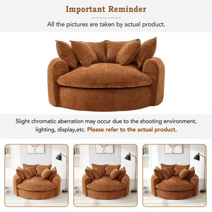 Chaise Longue Tonda 152 cm, Divano Loaf, Divano Tondo Senza Struttura, Letto Divano Completamente Imbottito con 8 Cuscini Decorativi