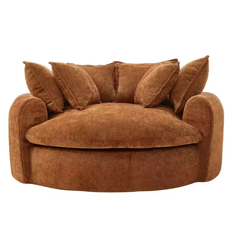 Chaise Longue Tonda 152 cm, Divano Loaf, Divano Tondo Senza Struttura, Letto Divano Completamente Imbottito con 8 Cuscini Decorativi
