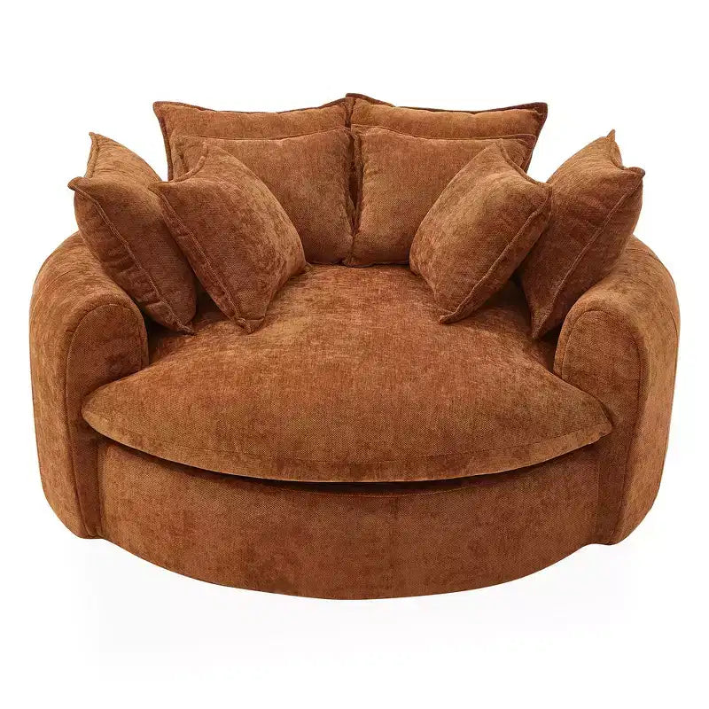 Chaise Longue Tonda 152 cm, Divano Loaf, Divano Tondo Senza Struttura, Letto Divano Completamente Imbottito con 8 Cuscini Decorativi
