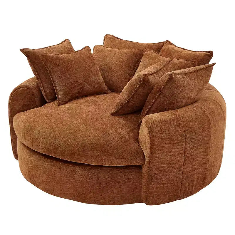 Chaise Longue Tonda 152 cm, Divano Loaf, Divano Tondo Senza Struttura, Letto Divano Completamente Imbottito con 8 Cuscini Decorativi