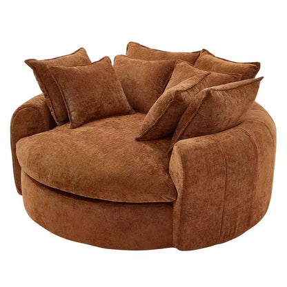 Chaise Longue Tonda 152 cm, Divano Loaf, Divano Tondo Senza Struttura, Letto Divano Completamente Imbottito con 8 Cuscini Decorativi