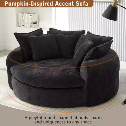 Chaise Longue Tonda 152 cm, Divano Loaf, Divano Tondo Senza Struttura, Letto Divano Completamente Imbottito con 8 Cuscini Decorativi