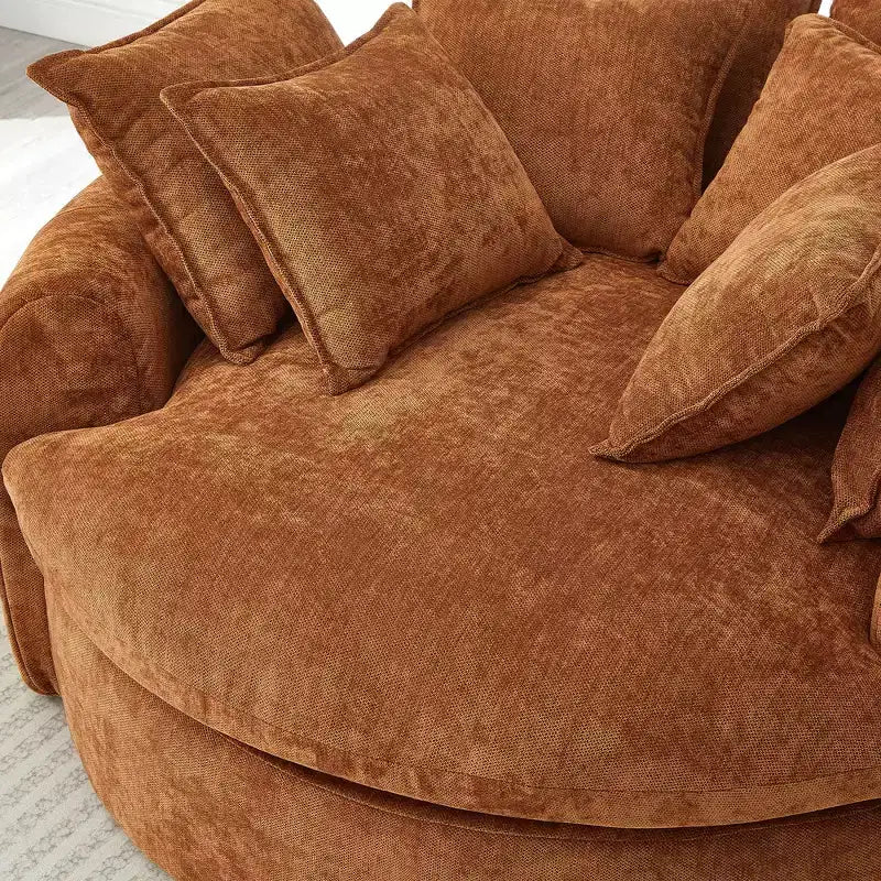 Chaise Longue Tonda 152 cm, Divano Loaf, Divano Tondo Senza Struttura, Letto Divano Completamente Imbottito con 8 Cuscini Decorativi