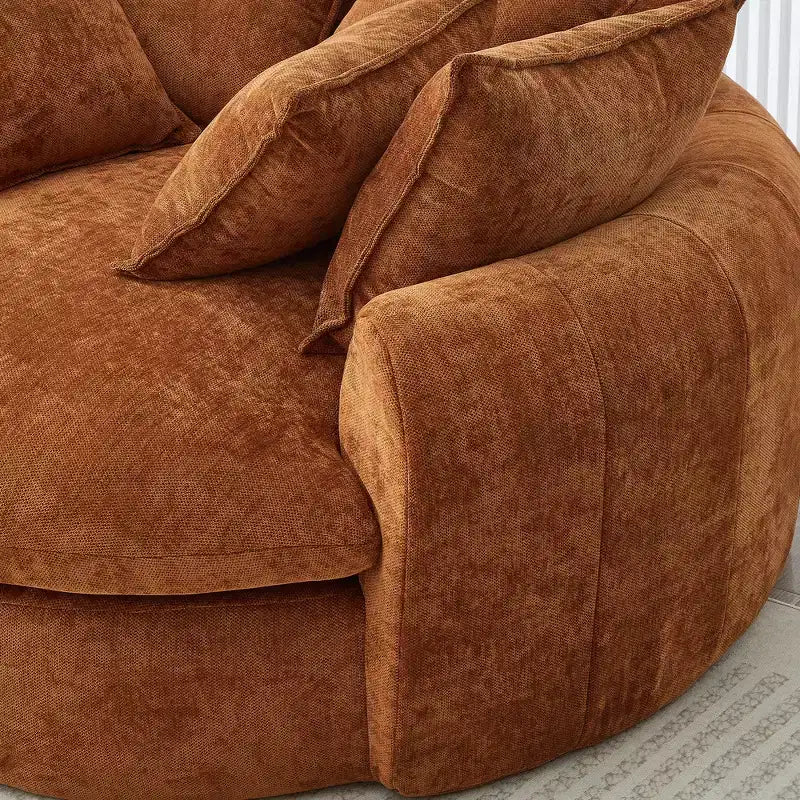 Chaise Longue Tonda 152 cm, Divano Loaf, Divano Tondo Senza Struttura, Letto Divano Completamente Imbottito con 8 Cuscini Decorativi