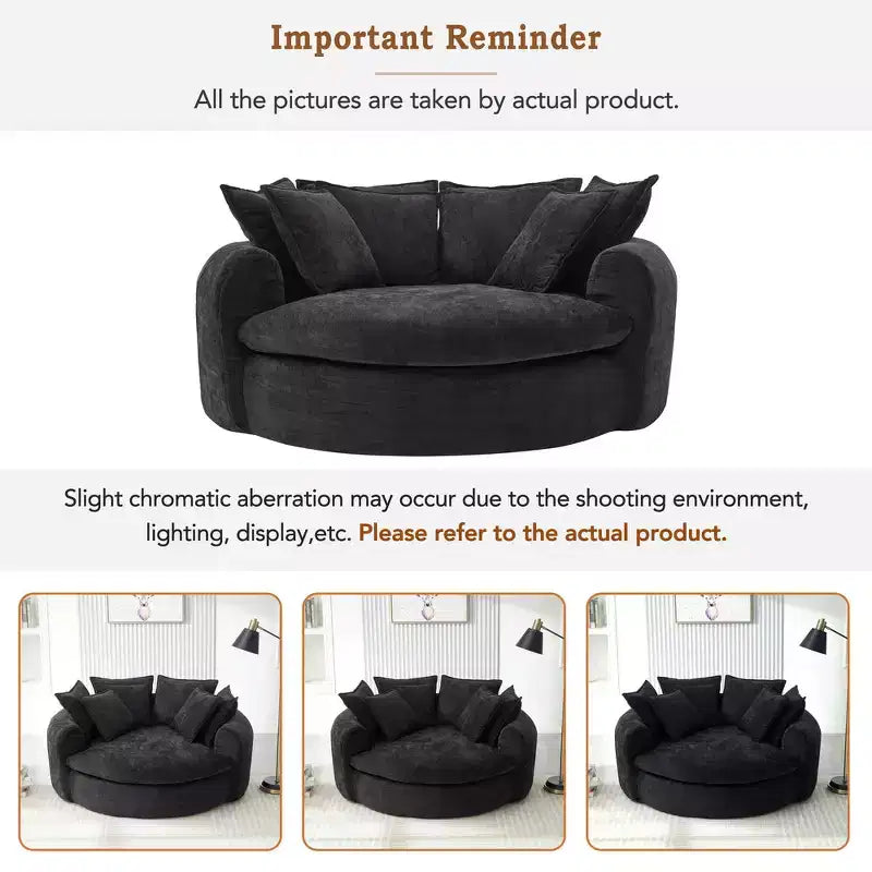 Chaise Longue Tonda 152 cm, Divano Loaf, Divano Tondo Senza Struttura, Letto Divano Completamente Imbottito con 8 Cuscini Decorativi