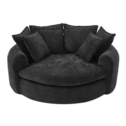 Chaise Longue Tonda 152 cm, Divano Loaf, Divano Tondo Senza Struttura, Letto Divano Completamente Imbottito con 8 Cuscini Decorativi