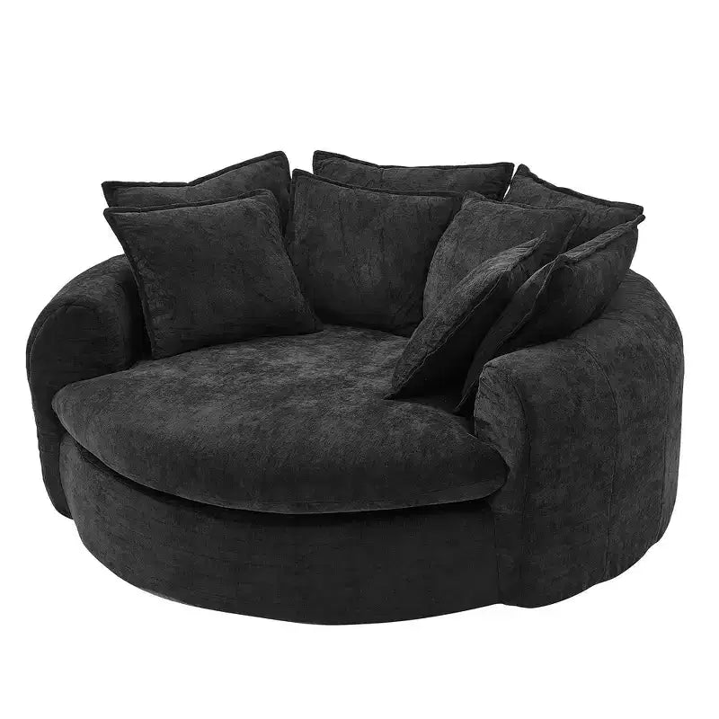 Chaise Longue Tonda 152 cm, Divano Loaf, Divano Tondo Senza Struttura, Letto Divano Completamente Imbottito con 8 Cuscini Decorativi