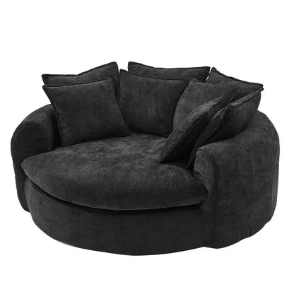 Chaise Longue Tonda 152 cm, Divano Loaf, Divano Tondo Senza Struttura, Letto Divano Completamente Imbottito con 8 Cuscini Decorativi
