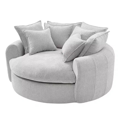 Chaise Longue Tonda 152 cm, Divano Loaf, Divano Tondo Senza Struttura, Letto Divano Completamente Imbottito con 8 Cuscini Decorativi