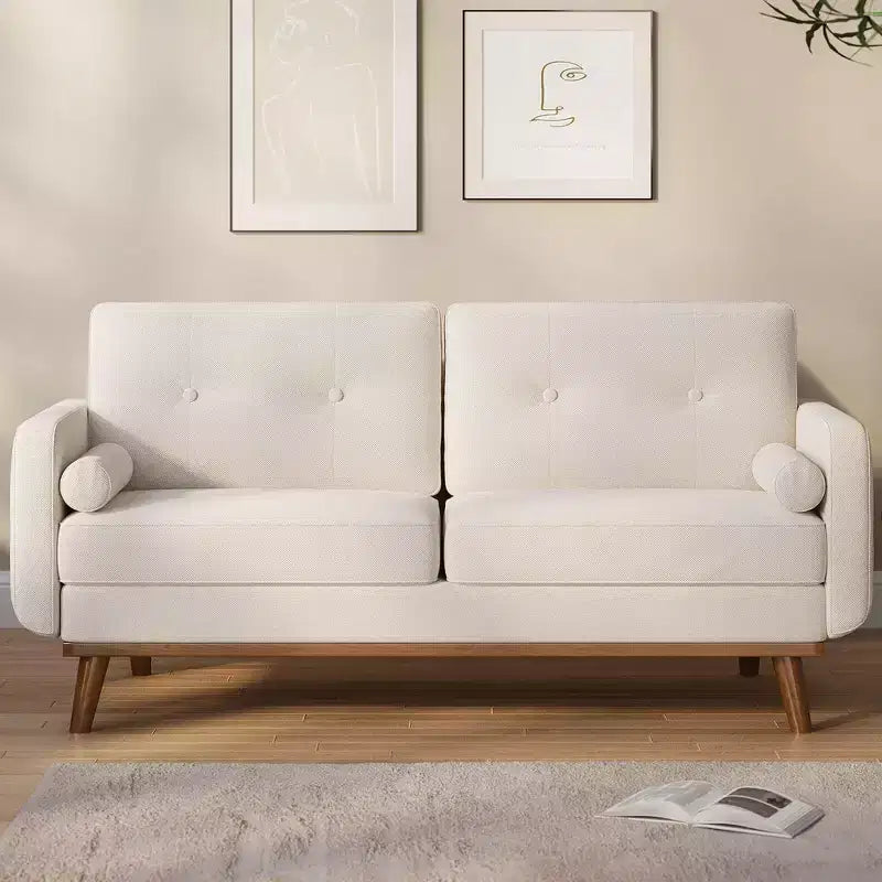 Divanetto Moderno Metà Secolo da 165 cm, Divano a 2 Posti Capitonnè con Gambe e Dettagli in Legno, Divanetto Imbottito per Soggiorno, Camera da Letto e Ufficio