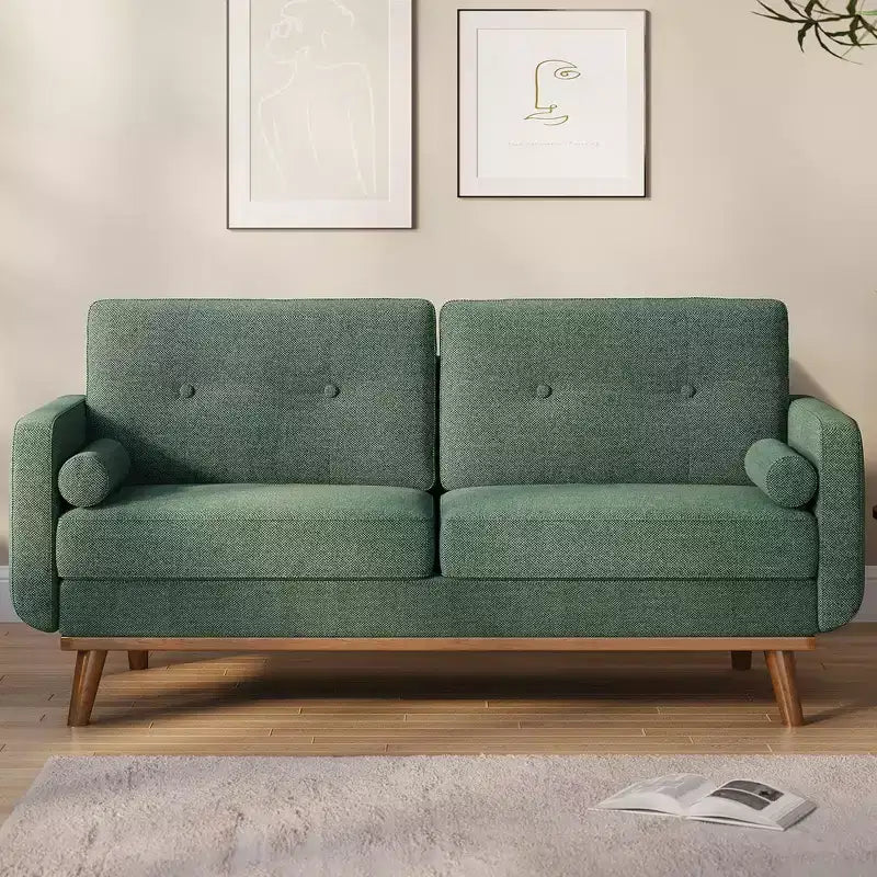 Divanetto Moderno Metà Secolo da 165 cm, Divano a 2 Posti Capitonnè con Gambe e Dettagli in Legno, Divanetto Imbottito per Soggiorno, Camera da Letto e Ufficio