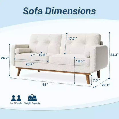 Divanetto Moderno Metà Secolo da 165 cm, Divano a 2 Posti Capitonnè con Gambe e Dettagli in Legno, Divanetto Imbottito per Soggiorno, Camera da Letto e Ufficio