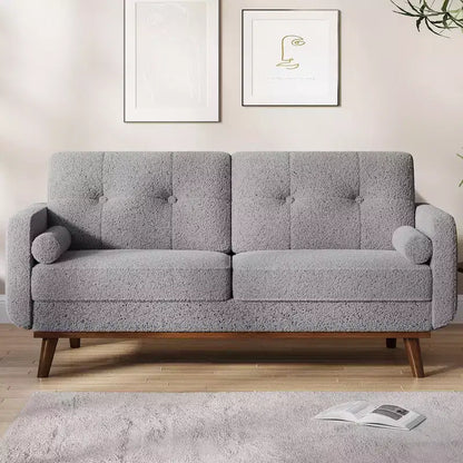 Divanetto Moderno Metà Secolo da 165 cm, Divano a 2 Posti Capitonnè con Gambe e Dettagli in Legno, Divanetto Imbottito per Soggiorno, Camera da Letto e Ufficio