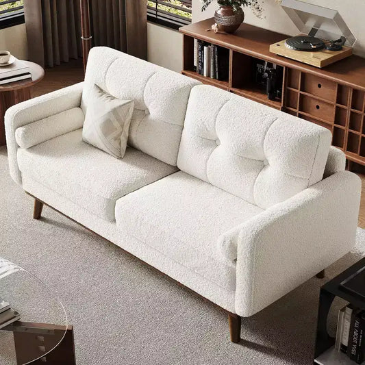 Mid Century Modern Loveseat 65  Button Tufted Sofa Couch with Wood Legs & Trim, Upholstered Love Seat for Living Room, Bedroom & Office