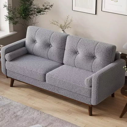 Divanetto Moderno Metà Secolo da 165 cm, Divano a 2 Posti Capitonnè con Gambe e Dettagli in Legno, Divanetto Imbottito per Soggiorno, Camera da Letto e Ufficio