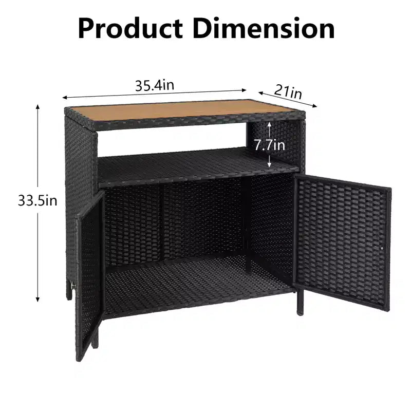 Mobiletto portaoggetti in vimini, tavolo da esterno in resina resistente alle intemperie con ante magnetiche e ripiano spazioso, perfetto per patio, giardino, cucina