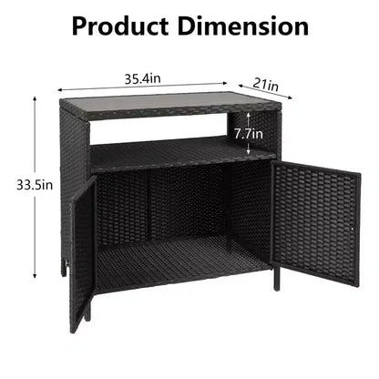 Mobiletto portaoggetti in vimini, tavolo da esterno in resina resistente alle intemperie con ante magnetiche e ripiano spazioso, perfetto per patio, giardino, cucina