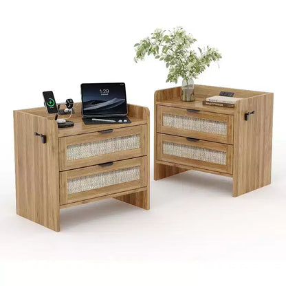 Nightstand, Bedside Table with Charging Station, 1 Storage Drawer, and Open Storage Space,Side Tables, Suitable for Bedroom, Office, or Living Room