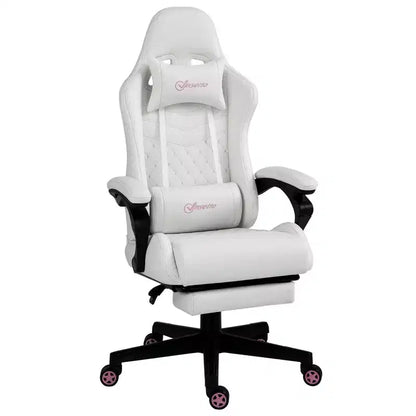 High Back PU Leather Gaming Chair, Racing Computer Chair with Swivel Wheels, Retractable Footrest, Headrest, Lumbar Support, and Armrest