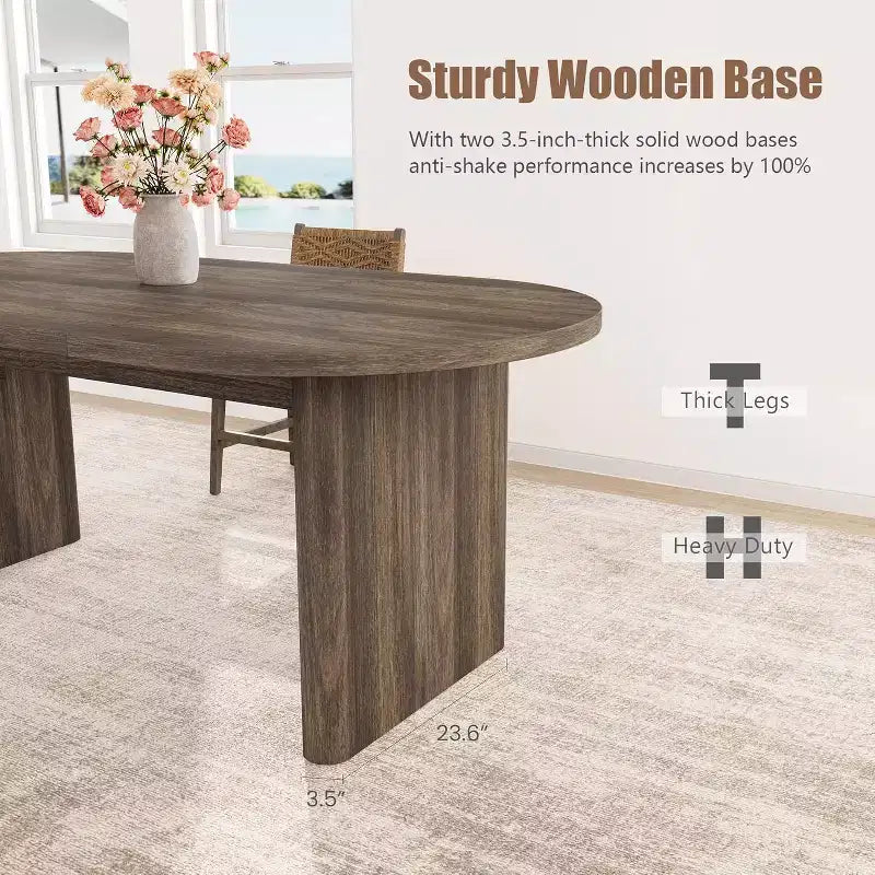 Tavolo da Pranzo Ovale da 180 cm per 6-8 Persone, Grande Tavolo da Cucina Rustico con Base Robusta in Legno Spesso per Cucina, Soggiorno, Ufficio