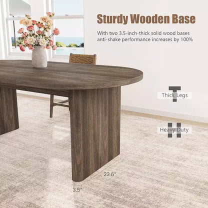 Tavolo da Pranzo Ovale da 180 cm per 6-8 Persone, Grande Tavolo da Cucina Rustico con Base Robusta in Legno Spesso per Cucina, Soggiorno, Ufficio