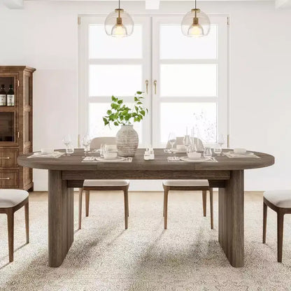 Tavolo da Pranzo Ovale da 180 cm per 6-8 Persone, Grande Tavolo da Cucina Rustico con Base Robusta in Legno Spesso per Cucina, Soggiorno, Ufficio