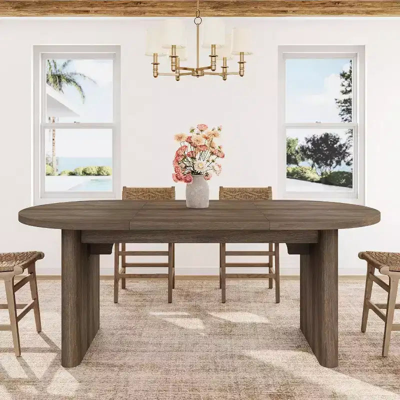 Tavolo da Pranzo Ovale da 180 cm per 6-8 Persone, Grande Tavolo da Cucina Rustico con Base Robusta in Legno Spesso per Cucina, Soggiorno, Ufficio