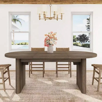 Tavolo da Pranzo Ovale da 180 cm per 6-8 Persone, Grande Tavolo da Cucina Rustico con Base Robusta in Legno Spesso per Cucina, Soggiorno, Ufficio