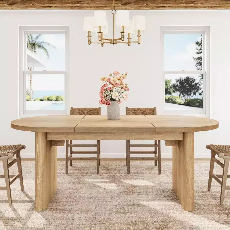 Tavolo da Pranzo Ovale da 180 cm per 6-8 Persone, Grande Tavolo da Cucina Rustico con Base Robusta in Legno Spesso per Cucina, Soggiorno, Ufficio