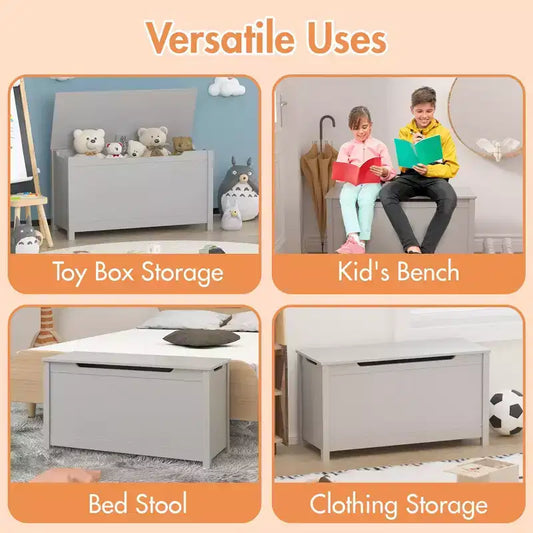 Contenitore portagiochi in legno in stile moderno per bambini, con coperchio incernierato di sicurezza, adatto a bambini dai 2 anni in su (Grigio)