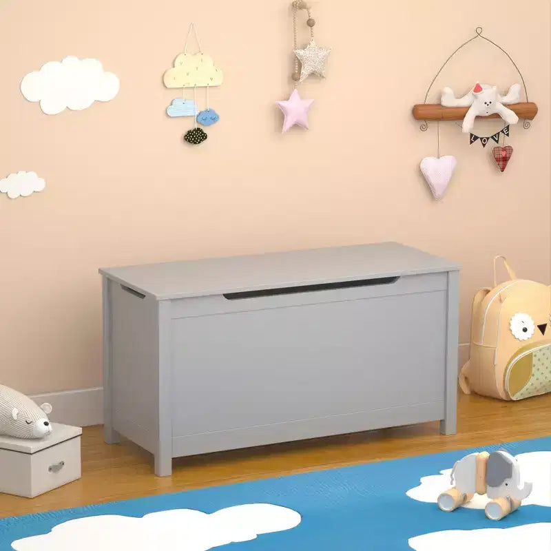 Contenitore portagiochi in legno in stile moderno per bambini, con coperchio incernierato di sicurezza, adatto a bambini dai 2 anni in su (Grigio)