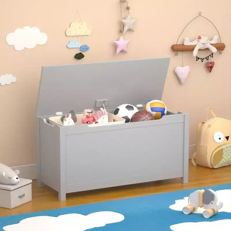 Contenitore portagiochi in legno in stile moderno per bambini, con coperchio incernierato di sicurezza, adatto a bambini dai 2 anni in su (Grigio)