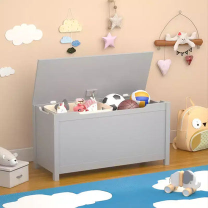Contenitore portagiochi in legno in stile moderno per bambini, con coperchio incernierato di sicurezza, adatto a bambini dai 2 anni in su (Grigio)
