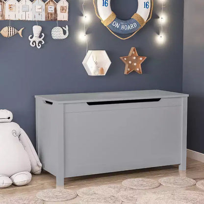 Contenitore portagiochi in legno in stile moderno per bambini, con coperchio incernierato di sicurezza, adatto a bambini dai 2 anni in su (Grigio)