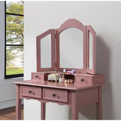 Toeletta vintage in legno con sgabello e specchio, toeletta per trucco con 4 cassetti e ripiano, toeletta compatta per camera da letto, soggiorno