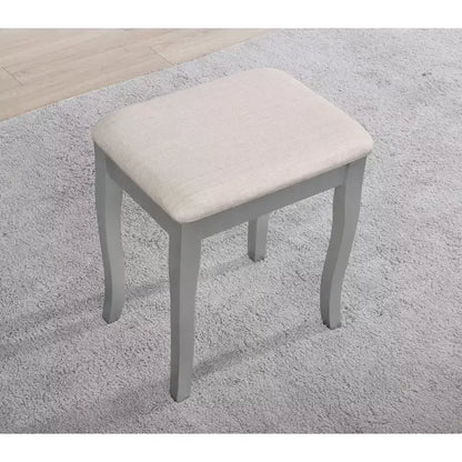 Toeletta vintage in legno con sgabello e specchio, toeletta per trucco con 4 cassetti e ripiano, toeletta compatta per camera da letto, soggiorno