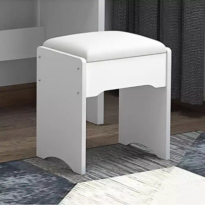 Moderna scrivania con specchio grande, mobile trucco con 4 cassetti e mensole, specchiera con sedia per camera da letto, camerino, bianco