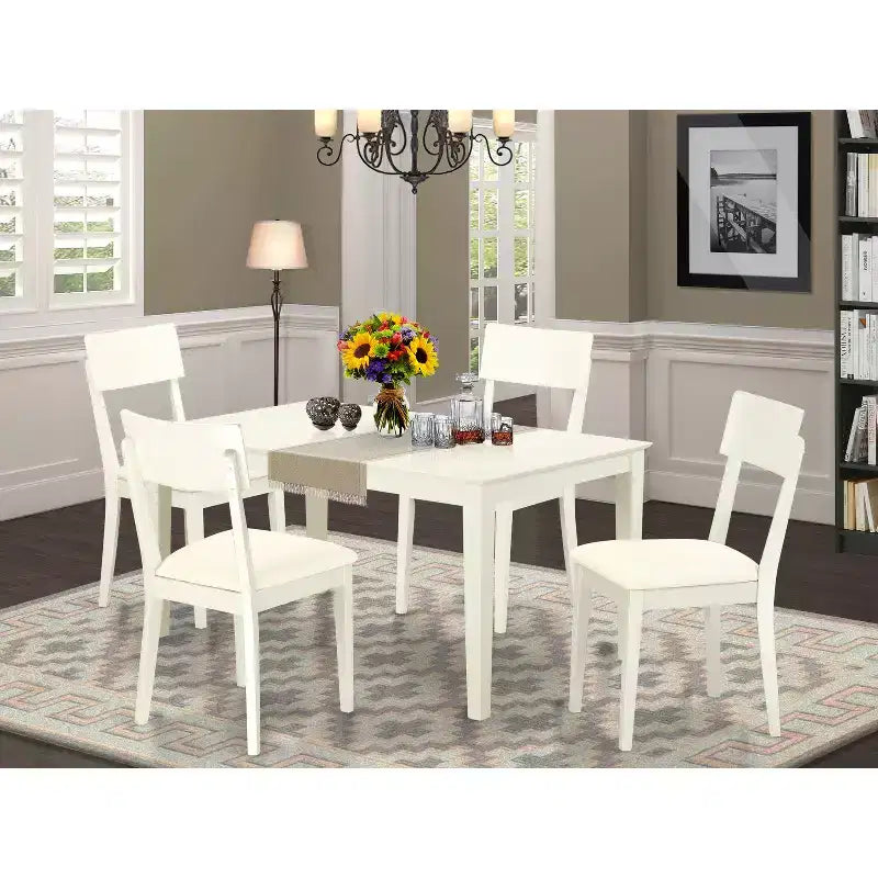 HomeStock Set da pranzo 5 pezzi in legno massello con finitura lino bianco - 4 posti