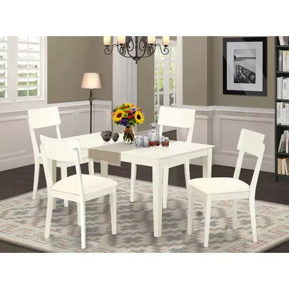 HomeStock Set da pranzo 5 pezzi in legno massello con finitura lino bianco - 4 posti