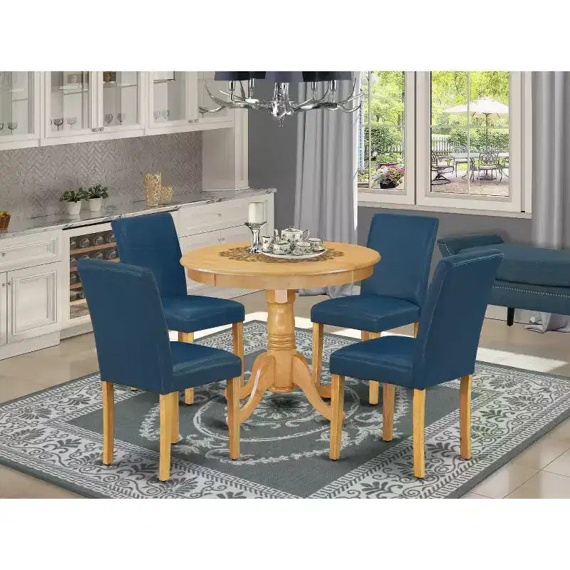 Tavolo da Pranzo Rotondo per 4 Persone - Tavolo da Cucina da 90 cm con 4 Sedie - Finitura Rovere Moderna