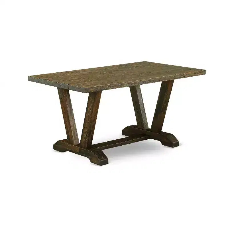 HomeStock Tavolo da pranzo rettangolare a 3 pezzi con piano in legno massiccio, finitura Jacobean anticata e 2 panche