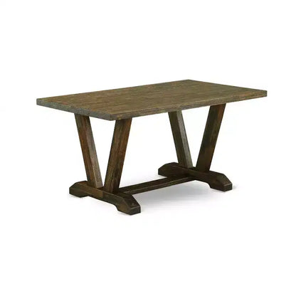 HomeStock Tavolo da pranzo rettangolare a 3 pezzi con piano in legno massiccio, finitura Jacobean anticata e 2 panche
