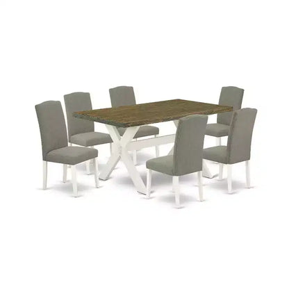 7-Piece Rectangle Distressed Jacobean Finish Solid Wood Top Dining Table with 6 Parson-Chairs with