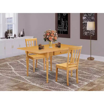 Set da Pranzo HomeStock 3 Pezzi con Finitura Marrone Naturale Quercia e Tavolo con Ribalta, Ideale per Piccoli Spazi