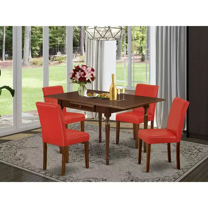 HomeStock Set da Pranzo 5 Pezzi con Piano in Legno Massello Finitura Mogano e Alette a Scomparsa (4 Posti)